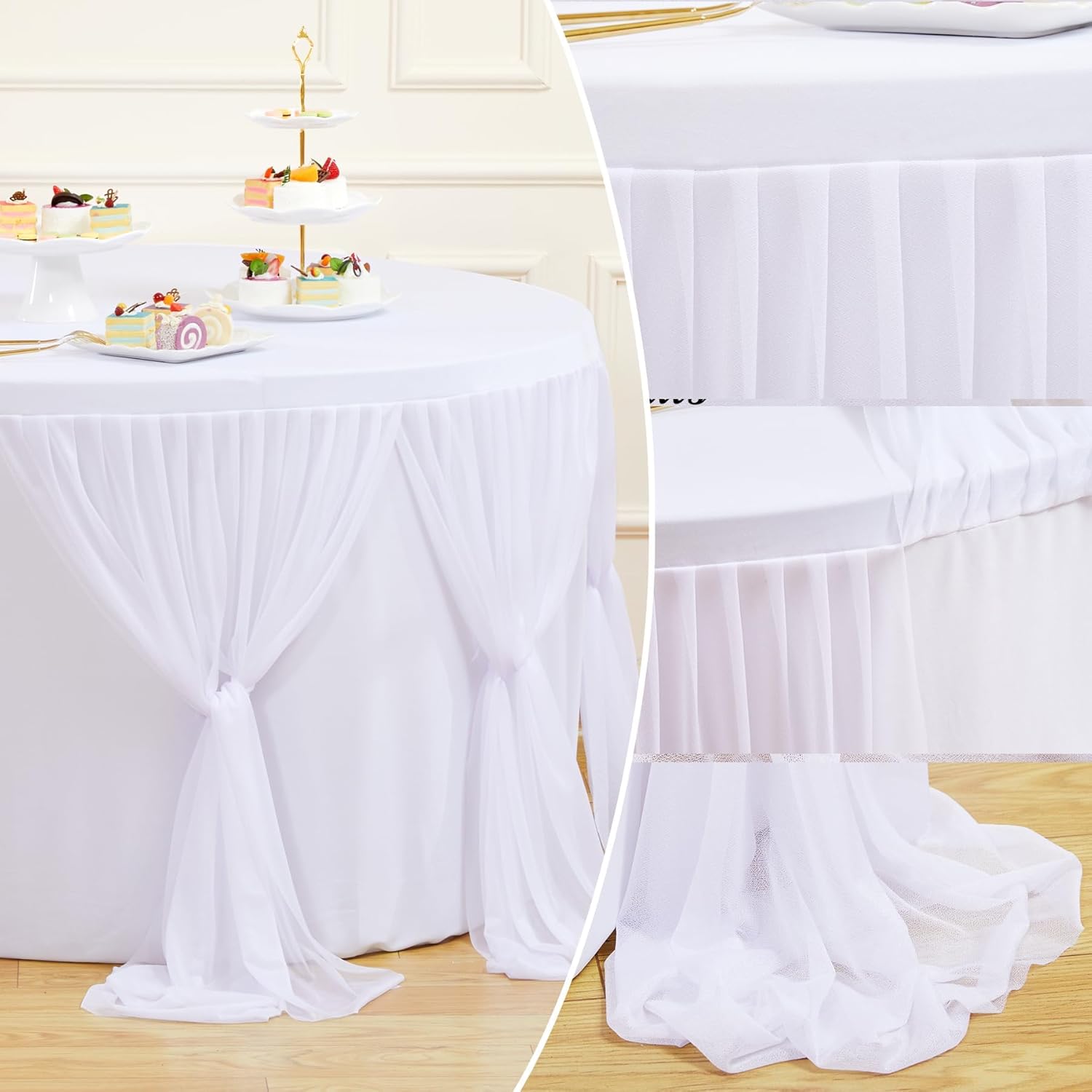 Besutolife White Tutu Tablecloth 2PCS Ruffle Round Tablecloths 6ft for Birthday Party Wedding Parties Tulle Table Skirt