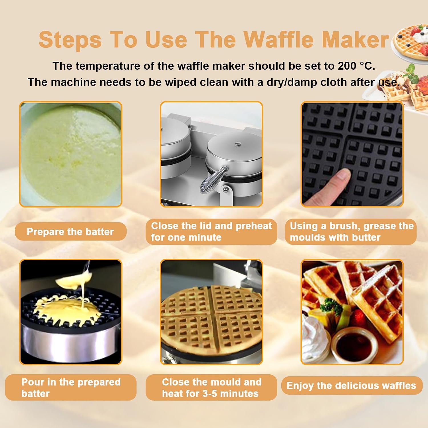 Commercial Waffle Maker with Baking Tools | 1200 W Dual-Sided Heating Iron, Non-Stick Coating, Knob Control, for Hotels/Food Truck/Family/Dessert Businesses