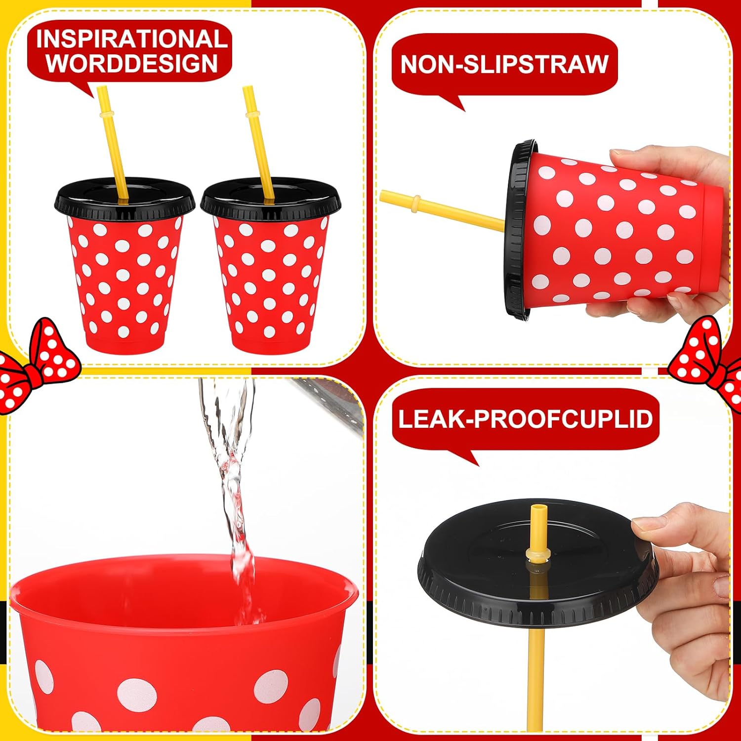 Sliner 24 Pcs 16 oz Reusable Plastic Cups Themed Plastic Tumbler with Lid and Straw Drinking Cup for Birthday Party Supplies Favors(Mouse) - Image 3