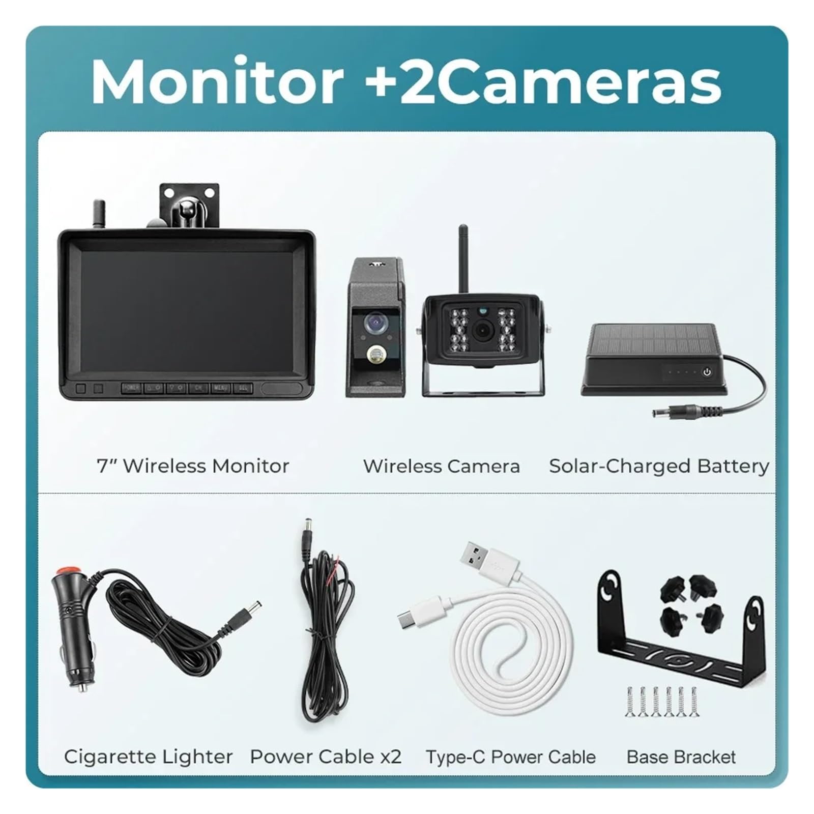 Camara Marcha Atras Monitor DVR Inalámbrico Digital IPS 7 Pulgadas Cámara Visión Frontal para Carretilla Elevadora HD Batería Magnética Láser Kit Radar BSD(Add 128GB,Monitor with 2camera)