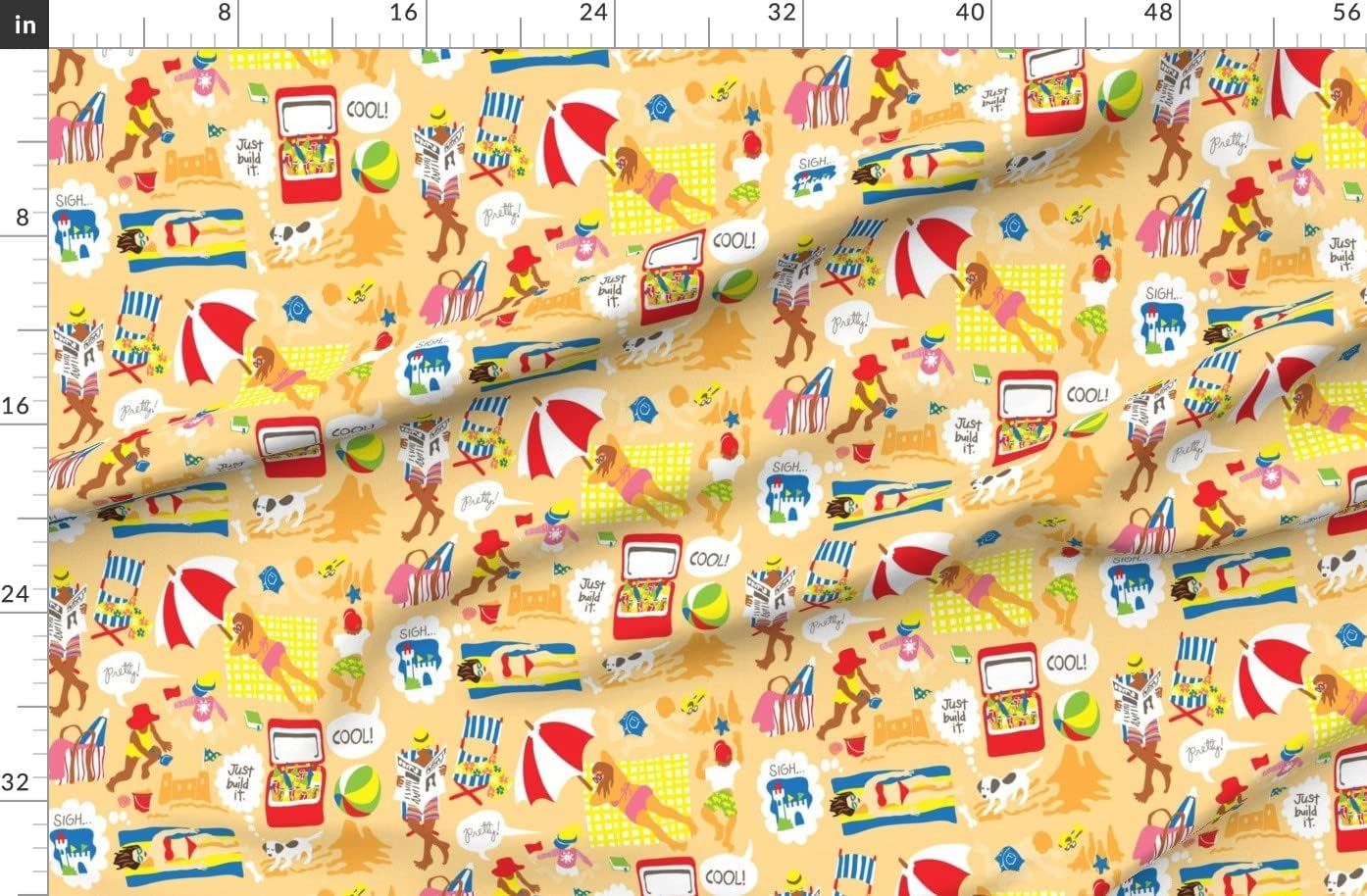 Spoonflower Fabric - Life Beach Sand Ocean Coast Sea Vacation Seaside Sun Printed on Organic Cotton Sateen Fabric by The Yard - Sewing Quilting Apparel Home Decor