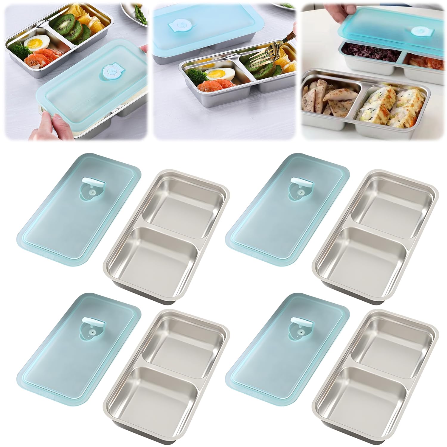 Grab and Go Snack Containers Reusable, Stainless Steel Double Compartment Snack Containers, Dishwasher- Reusable Condiment Containers with Lids,