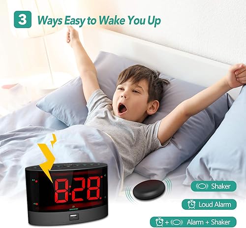 Miniatura 3 de ANJANK Reloj despertador extra fuerte con agitador de cama inalámbrico, doble alarma vibratoria para personas que duermen con mucha ansiedad, sordos