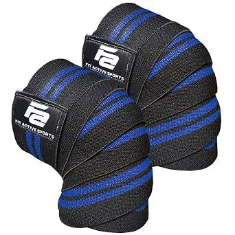 Fit Active Sports Knee Wraps for Weightlifting 72 Elastic Knee Support Straps with Non-Slip Hook & Loop Closure Knee Protection for Squats, Powerlifting, Cross Training 1 Pair