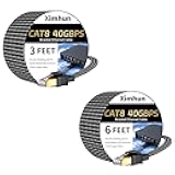 Ximhun Cat 8 Ethernet Cable 3FT and 6FT, Nylon Braided High Speed Internet Network Cable with RJ45 Connector, 40Gbps 2000MHz Heavy Duty LAN Cable Indoor&Outdoor for Modem/Router/Gaming/PC