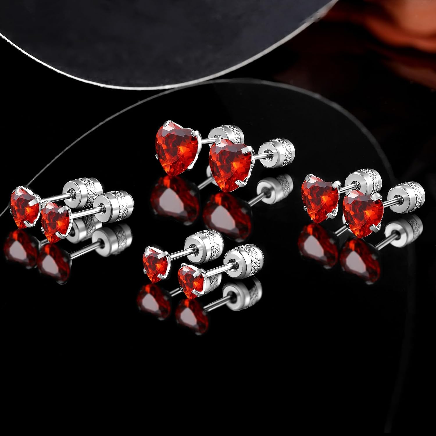 VOLUKA Valentine's Day Pack of Titanium Heart Shape Cubic Zirconia Screw Back Stud Earrings for Women Hypoallergenic