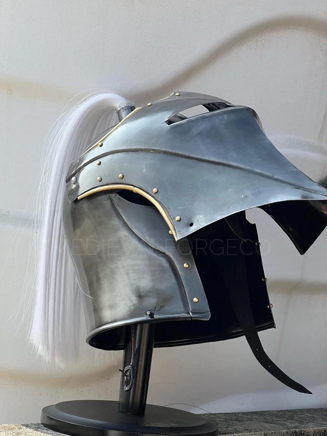 Gothic Sallet Helmet Medieval Knight Steel Armor Helmet with Plume Adult Size 24 to 25 Inches Circumference Wearable Handmade Larp Cosplay Collectible