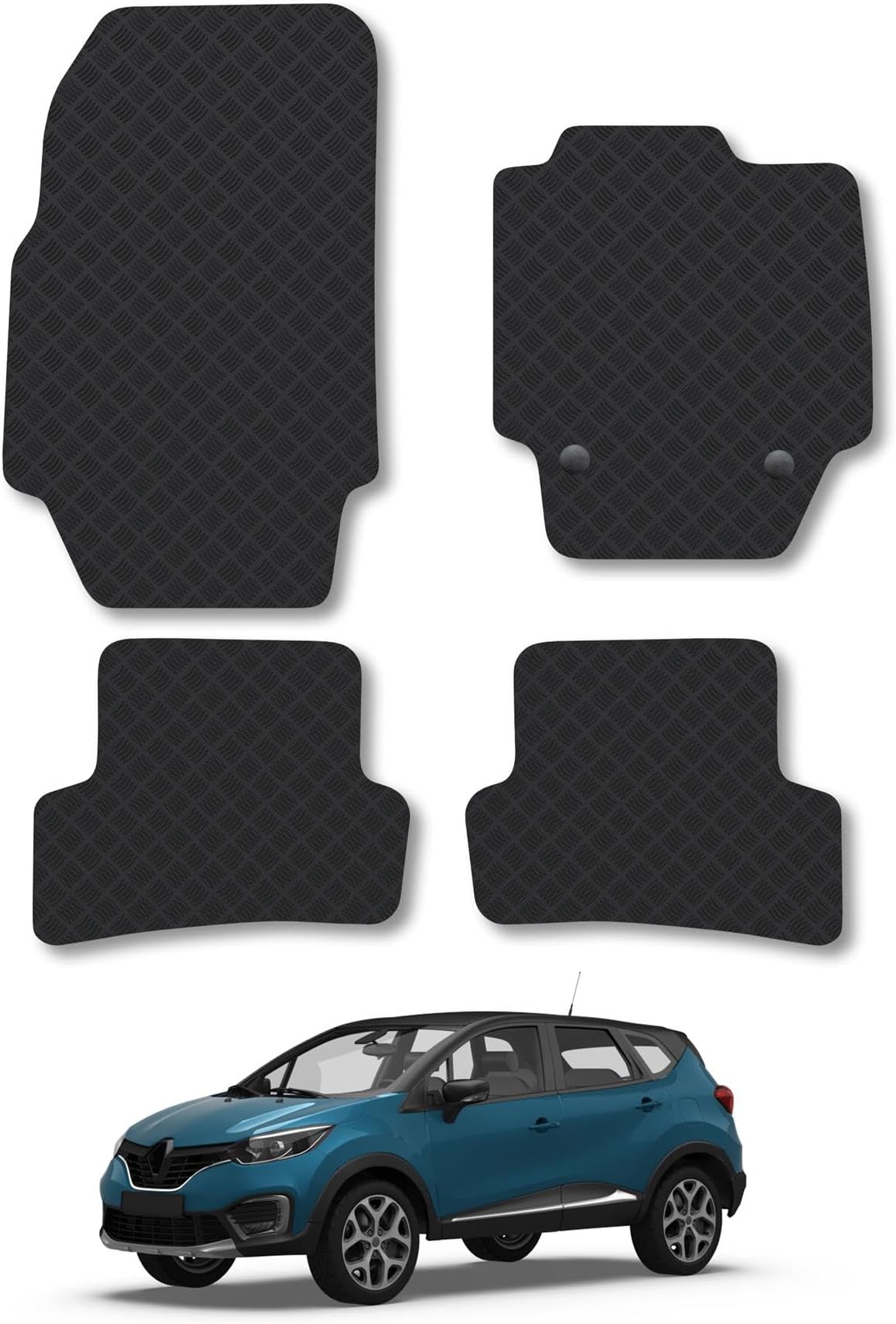 Renault Captur (2013-2020) Rubber Car Mats Accessories Tailored Fit Compatible Accessory Waterproof Protection Non-Slip Floor Mats Full Coverage Durable Front Rear Set Coverage with Clips