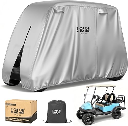 Miniatura 12 de 10L0L Funda para carrito de golf de 4 pasajeros se adapta a EZGO, Club Car, Yamaha, 400D, impermeable, resistente al viento, resistente al sol