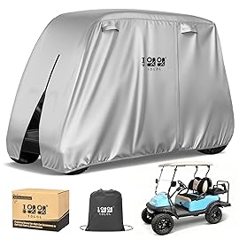 10L0L Golf Cart Cover 2/4/4+2 Passenger for Yamaha EZGO Club Car, Heavy Duty 420D Waterproof Windproof Durable Polyester Golf Cart Cover with 3 Zipper Doors for All-Weather Protection - Sliver