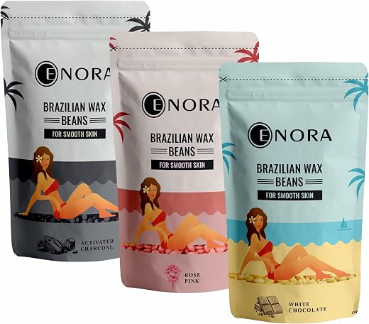 ENORA Hair Removal Brazilian Hard Wax Beans: White Chocolate, Rose Pink, Activated Charcoal (100 Gram Each) | Pack of 3 | ...