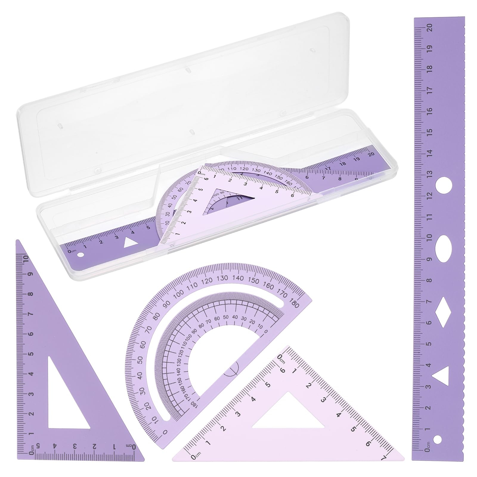 PATIKIL Geometry Set, 8 Inch Aluminum Ruler & 2 Triangles, Metal Protractor Ruler Math Drafting Measuring Tool for Home Office Math Drawing Engineering Art,Gradient Purple