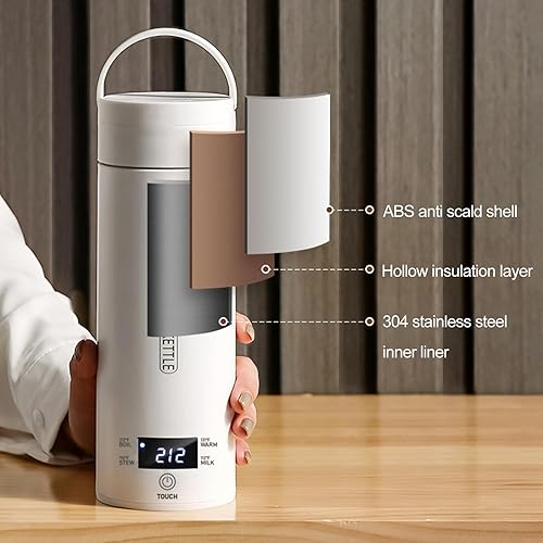 Miniatura 3 de Hervidor eléctrico de viaje de 17 onzas, portátil, pequeño, para té, café, agua caliente, hervidor de agua para el trabajo, mini tetera de acero