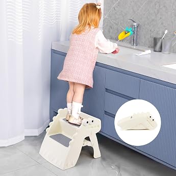 Step Stool Children Stool Kids Foldable Step Stool 2 Levels Non-Slip Stool Kids Bathroom Anti-tilt Step Stool for Baby Kids Stool for Bathroom and Kitchen Cream
