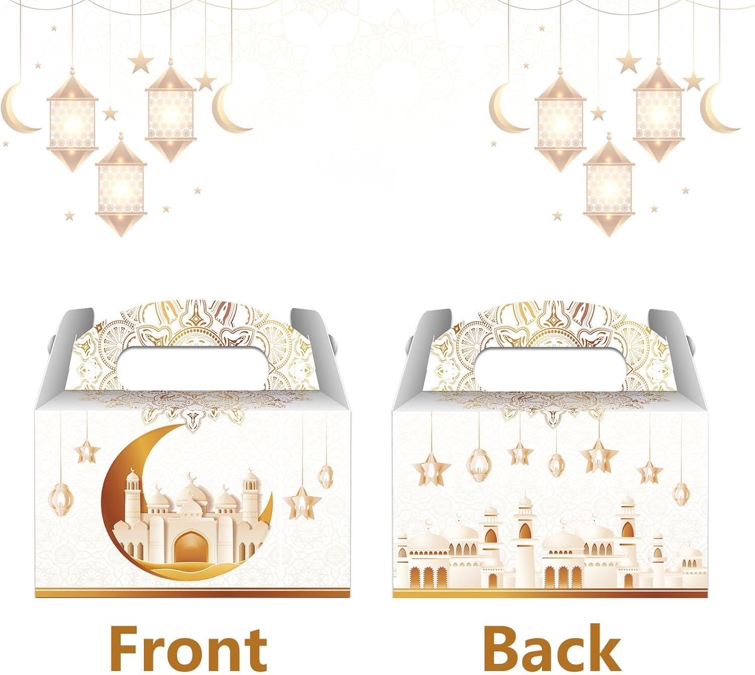 12 Pcs Ramadhan Eid Treat Box Eid Mubarak Gift Boxes Golden Moon Paper Box with Handle for Eid Party Decoration - Image 7