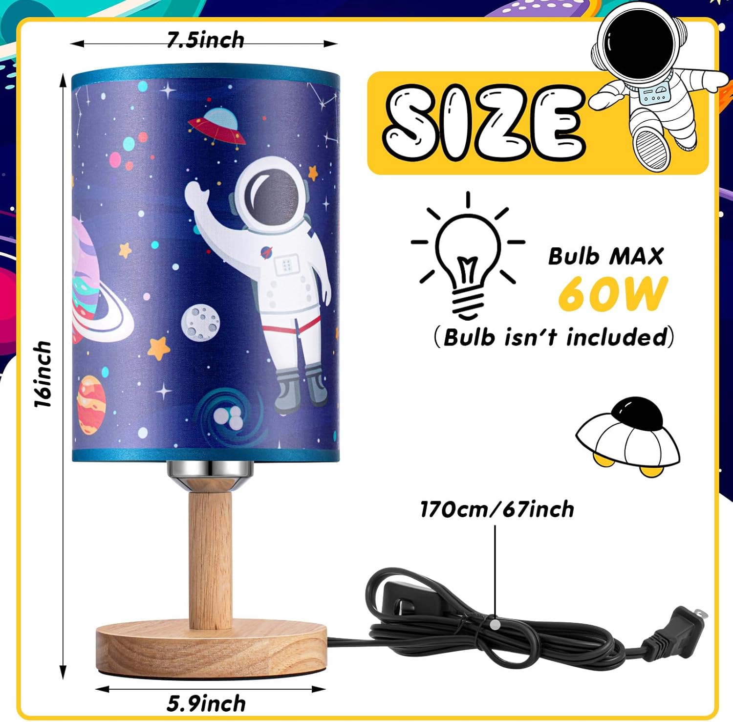 Tujoe Kids Space Lamp Desk Lamp Fabric Nightstand Table Lamps Gift Bedside Decor for Boy Girl Reading Bedroom Living Room Home Office Christmas Gift
