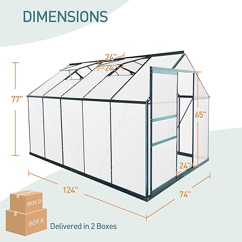 Miniatura 3 de Invernadero de policarbonato de 6 x 4 pies con puerta corredera, ventana de ventilación, canalón de lluvia para exteriores, kit de invernadero de