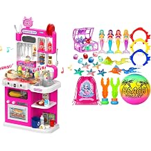 Kids Kitchen Playset, Pool Diving Toys for Kids Ages 3-12, DRAMATION 25 Pcs Mermaid Dive Pool Toys with Diving Gems and Treasure Chest, Diving Rings, Storage Bag, Summer Beach Swim Water Sinking Toys