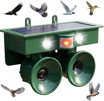 2026 Upgraded Solar Bird Repellent OutdoorUltrasonic Pigeon Repeller with Motion Sensor&LED Flash Light-Professional Woodpecker Deterrent for Garden-Waterproof Bird Deterrent Device Plastic, 1