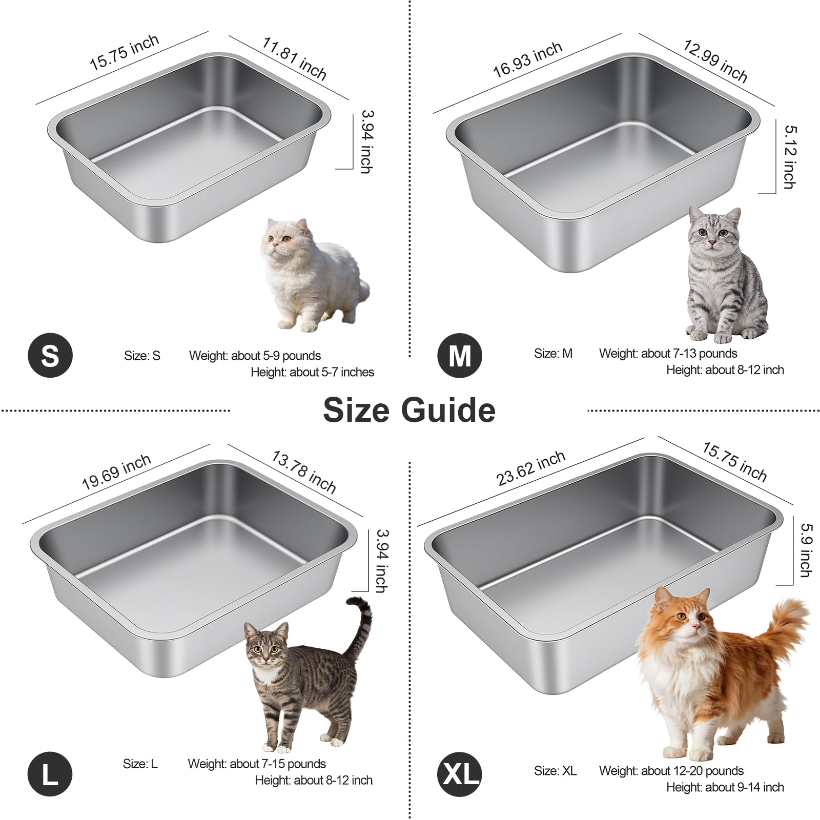 Stainless Steel Litter Box with High Sided, Metal Cat Litter Box, Odor-Free, Non-Stick Litterbox Pan, Easy to Clean Pet Supplies Toilet Tray for Indoor Cats, Kittens or Multicat Homes - image 8