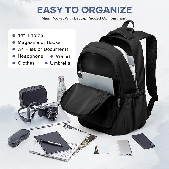 School Backpack School Bag for Teenage Girls Boys College Rucksack Lightweight Schoolbag Casual Backpack Dayback Women Bookbag College Waterproof 14 Inch Laptop Backpacks,A1-Black