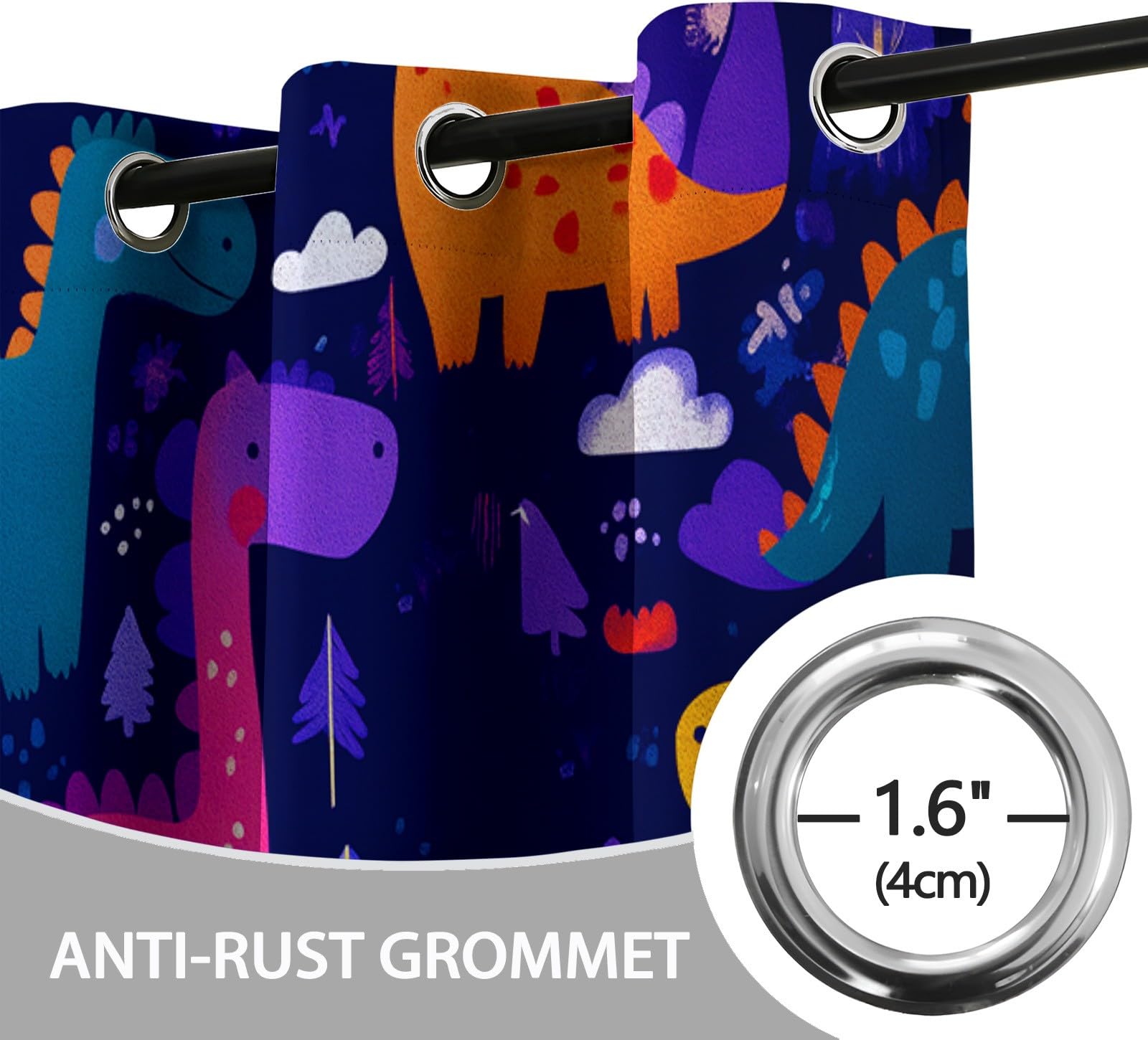 Rideau Occultant Thermiques Enfant Motif Dinosaure Mignon Cartoon 140 x 245 cm Lot de 2 Rideaux Imprimé pour Salon Fenetre Cuisine Décoration, Rideaux et Draperies Intérieurs à Oeillets, Couleur