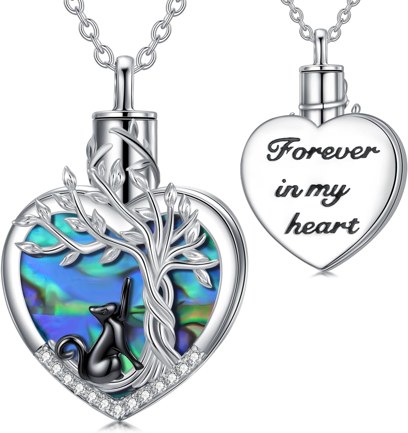 TOUPOP Tree of Life Urn Necklace for Ashes 925 Sterling Silver Heart Abalone Shell Cremation Jewelry Memorial Christmas Gifts for Women Mom Wife