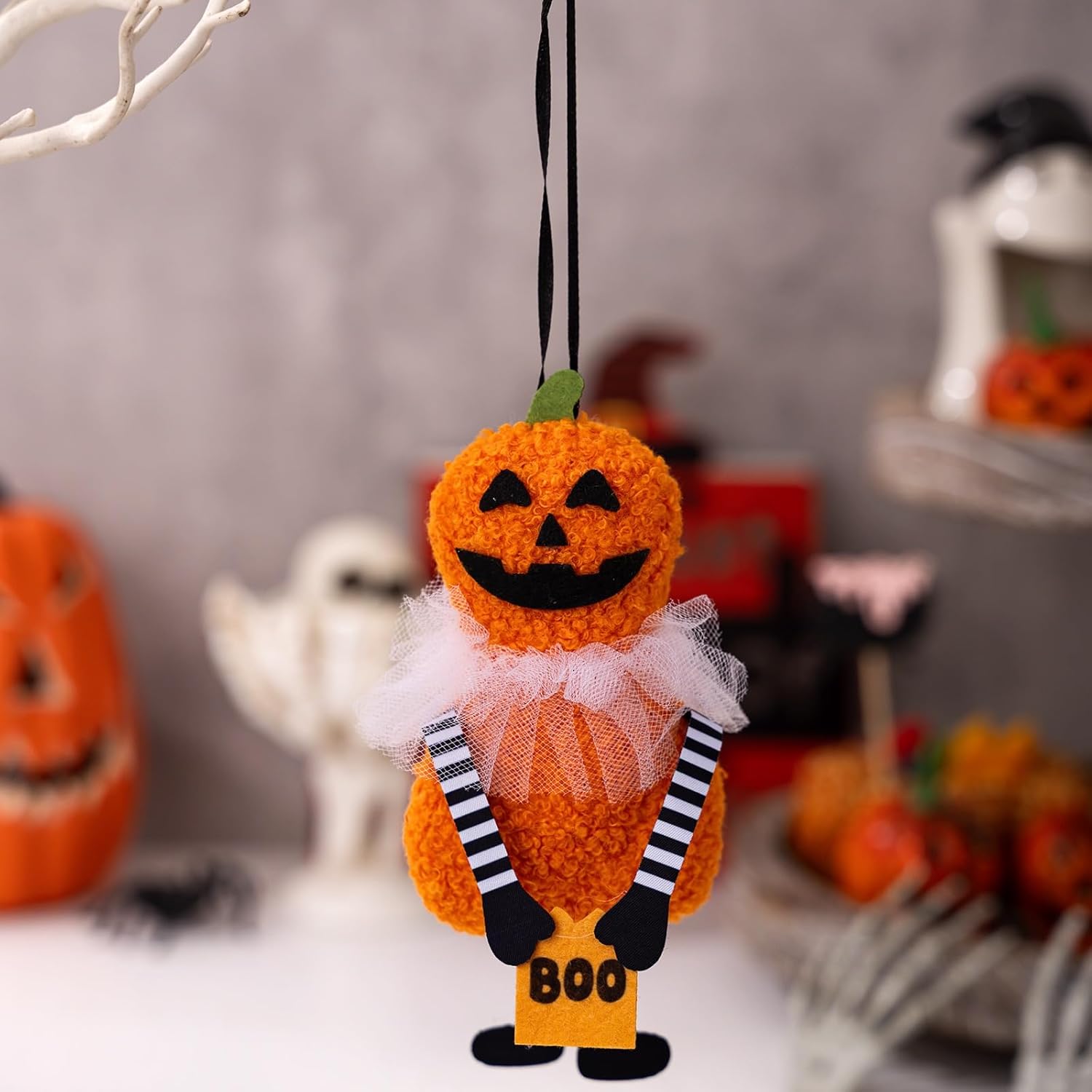 Set of 4 Halloween Tree Ornaments Black Cat Pumpkin Skeleton Ghost Hanging Decorations for Holiday Party Home Christmas Tree Decor - Image 5