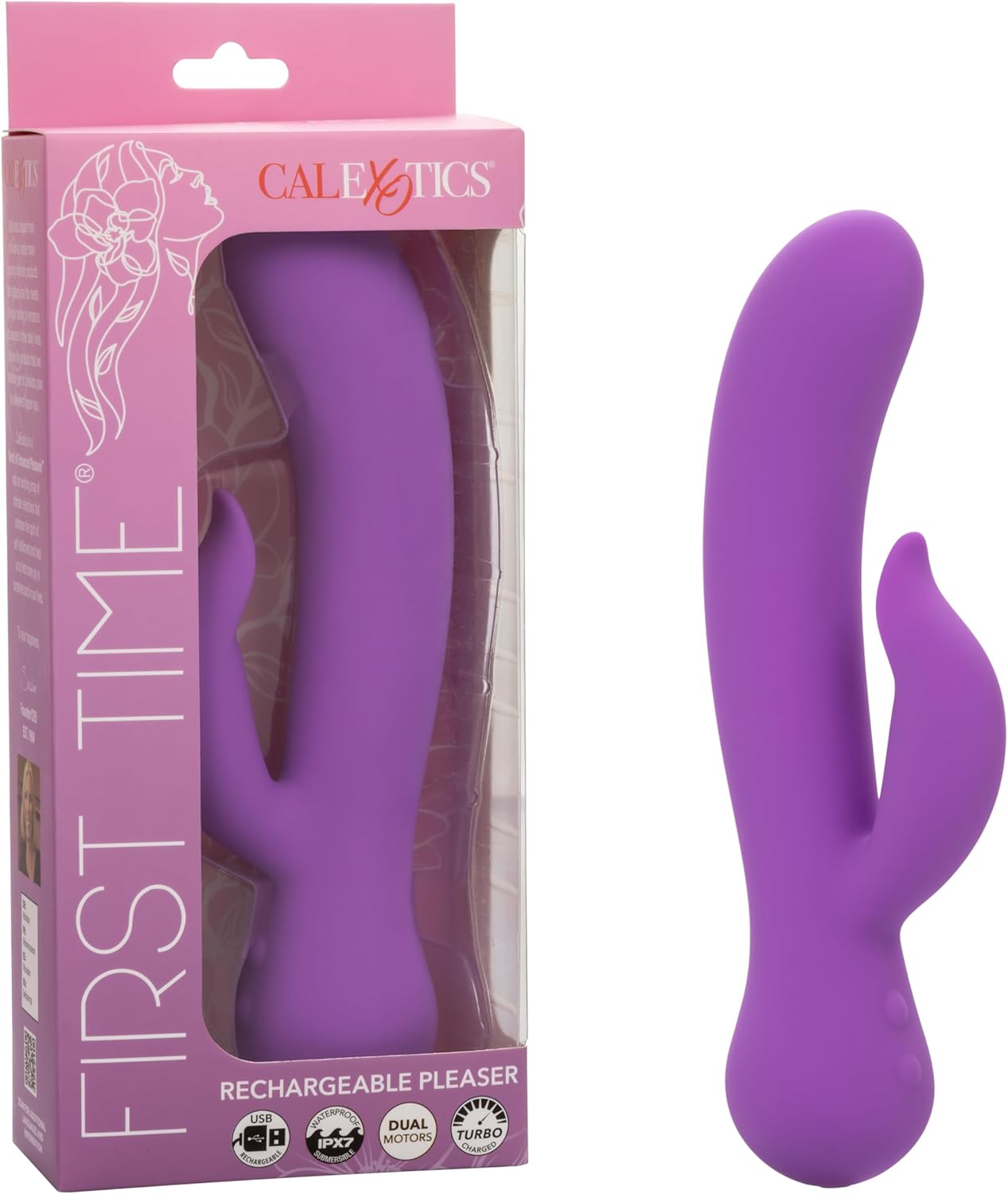 CalExotics First Time Rechargeable Pleaser, IPX7 Waterproof Silicone Dual Vibrator with Turbo Boost Accelerated Speeds - SE-0003-35-3