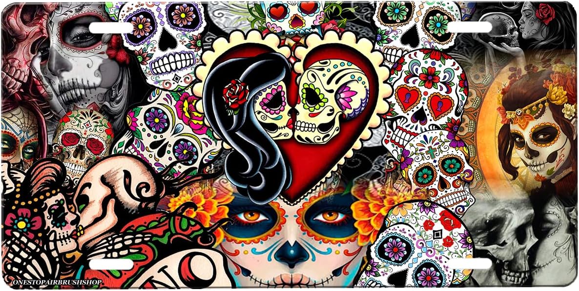 Sugar Skull Novelty Tag Sign with Custom Background Options