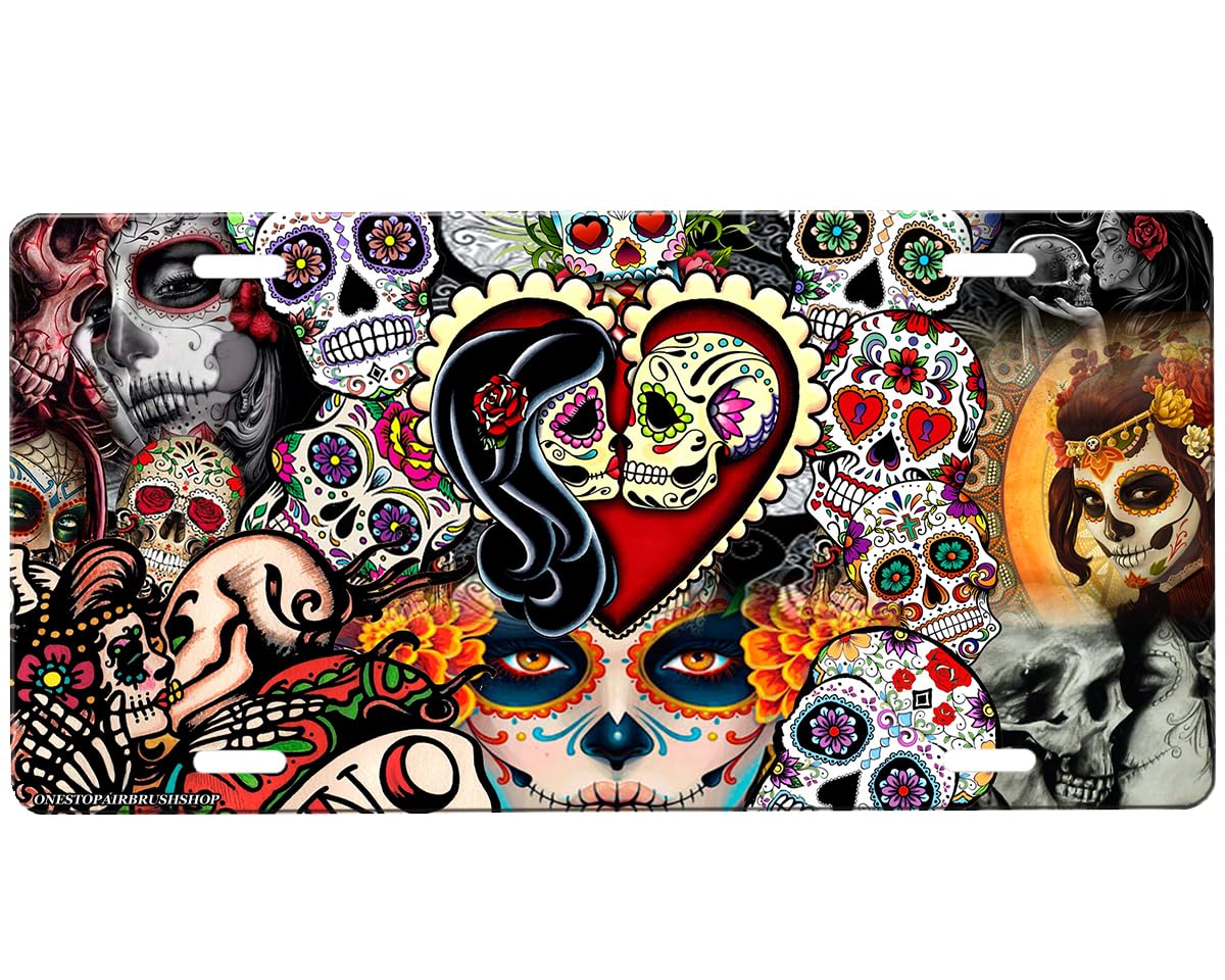 Sugar Skull Novelty Tag Sign with Custom Background Options