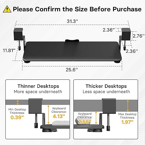 Miniatura 2 de BONTEC KMT01 - Bandeja para teclado debajo del escritorio, extraíble con abrazadera en C, plataforma para teclado y ratón con cajón deslizable