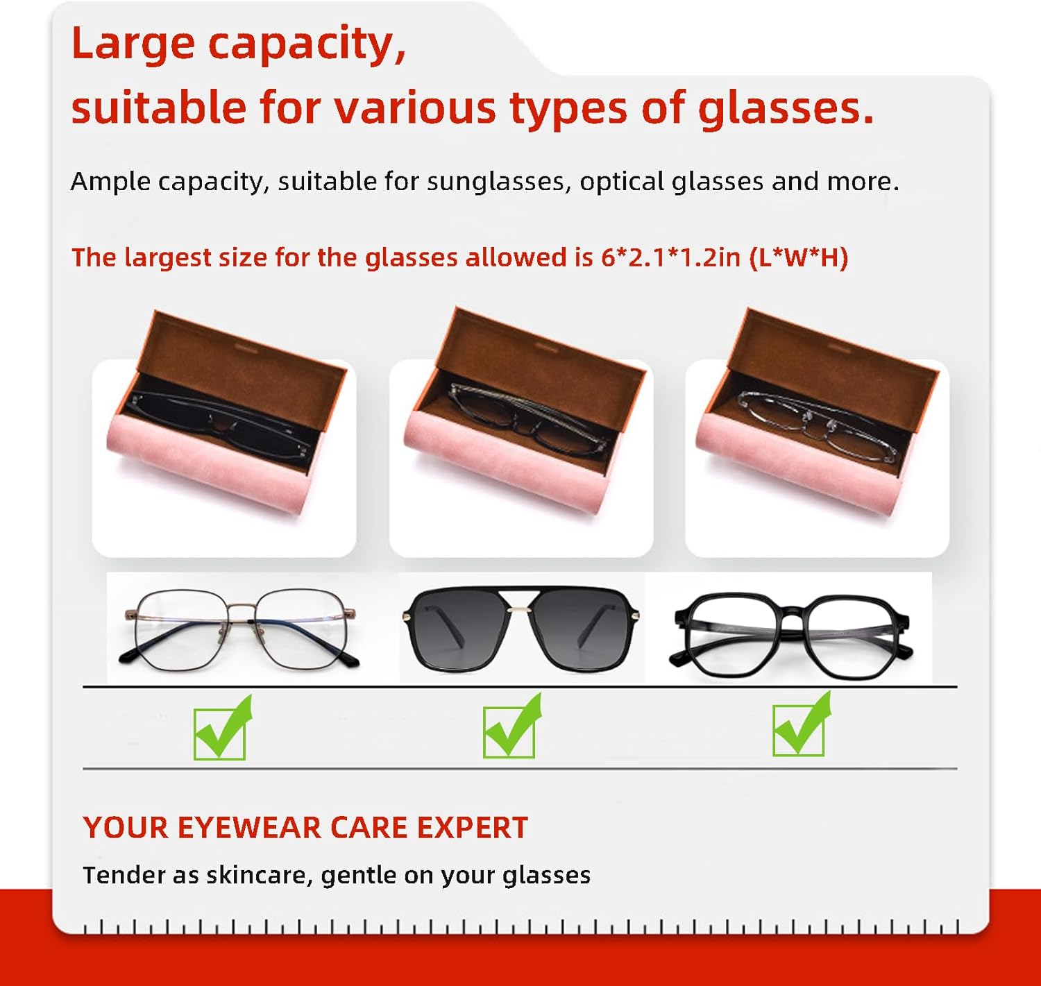 Double Eyeglasses Case 2 Slots, PU Hard-shell Travel Dual Glasses Sunglasses Organizer - Image 6