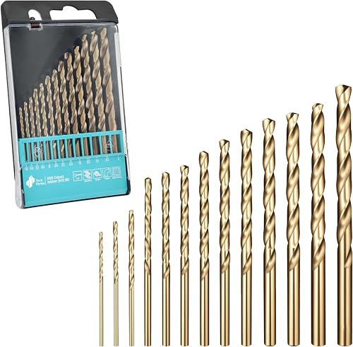 13pcs Cobalt Drill Bit Set M35 HSS 1/16"-1/4" Jobber Drill Bits Set | Twist Metal Drill Bits Set for Hardened Metal, Stainless Steel, Cast Iron, Wood, Plastic, with Index Storage Case
