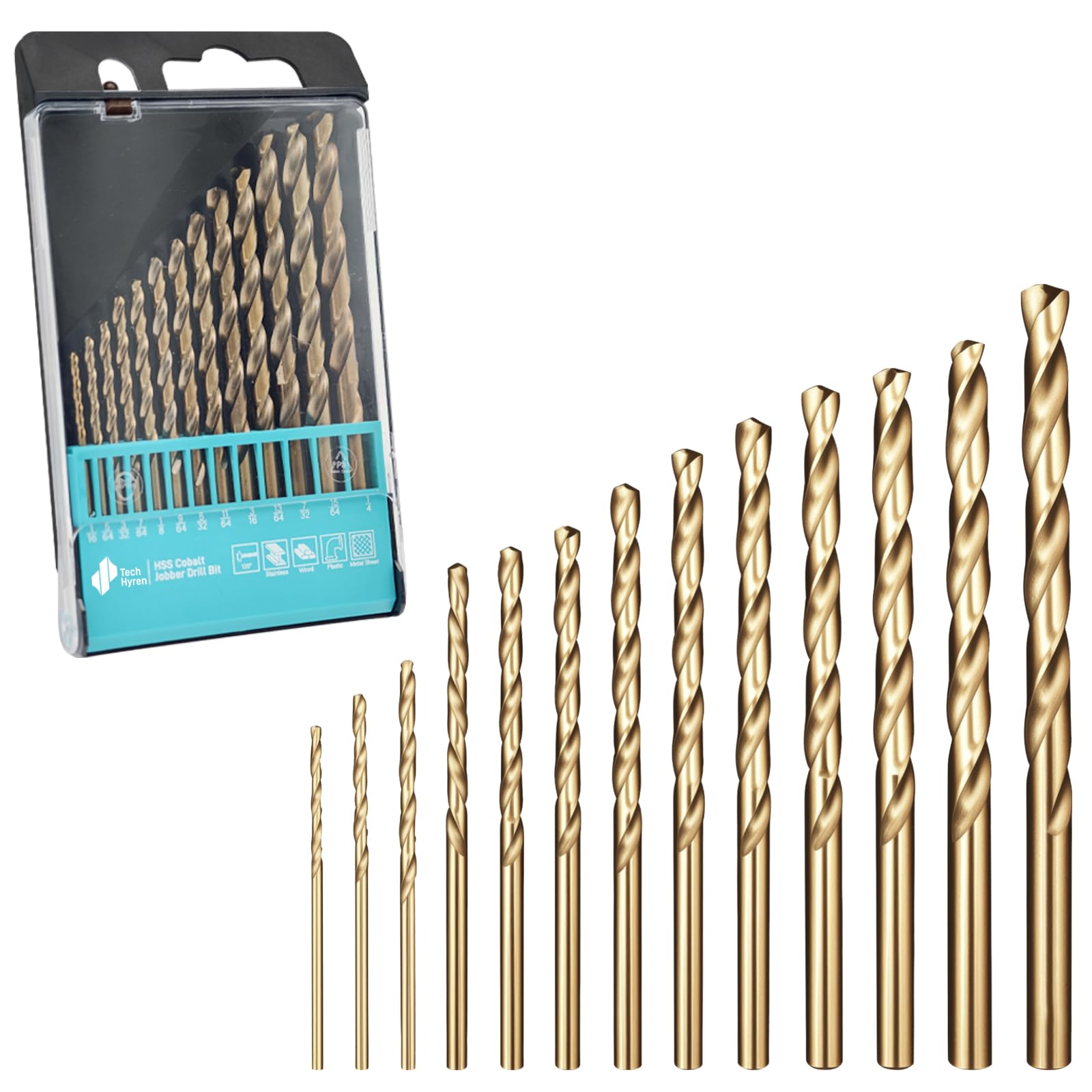 Cobalt Drill Bits Set - Stainless Steel & Metal -13