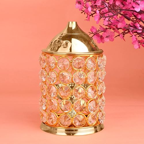 Miniatura 3 de Satvik - Lámpara de cristal decorativa de 7 pulgadas, diseño de Diwali Diwali, decoración de latón, lámpara de aceite de cristal, lámpara de té,