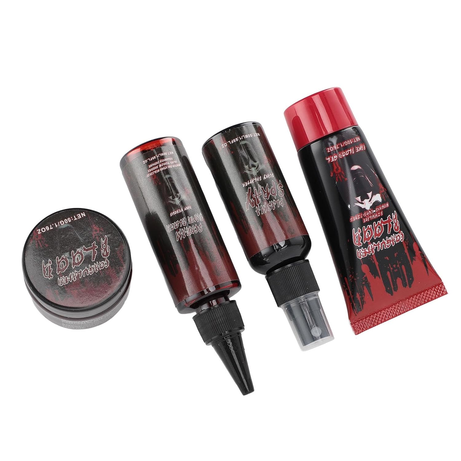 4PCS Fake Blood Makeup Kit, Special Effect Makeup Set, Realistic Coagulated Blood Gel and Blood Spray for Halloween Cosplay Costume Party, Safe Washable Fake Blood with Easy Clean