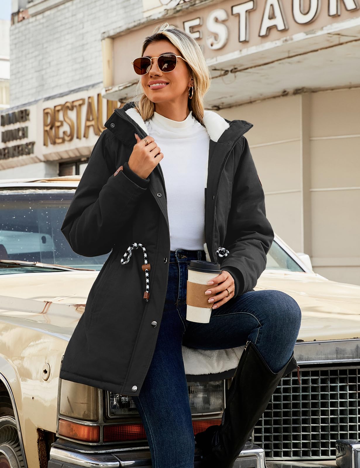 TOMEEK Damen Winterjacke Winter Warm Wintermantel Damen Lang Winterparka mit Teddyfell Gefüttert Kapuzenmantel Mantel Parka Damen-Mäntel Jacke Fleecemantel Skijacke