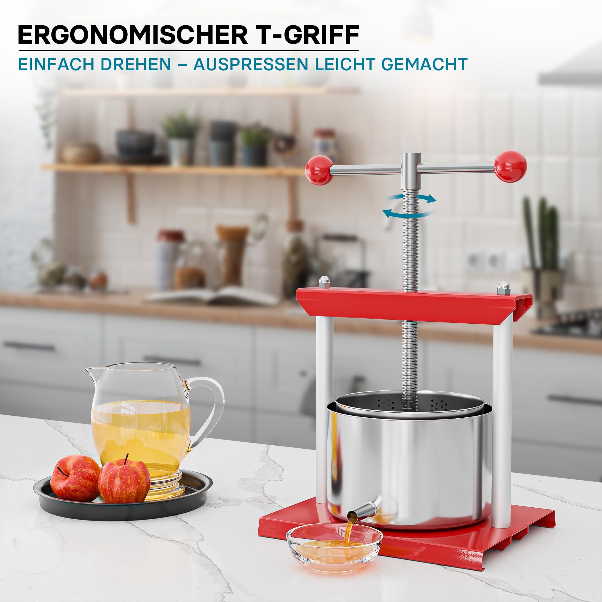 Wiltec Obstpresse 3L Weinpresse aus Stahl Edelstahlkorb Fruchtpresse mit 2-armigen Drehgriff Saftpresse Beerenpresse