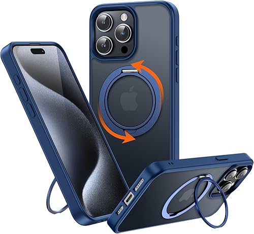 Facbiny Funda diseñada para iPhone 15 Pro con soporte magnético invisible compatible con Magsafe protección militar contra caídas, anillo magnético