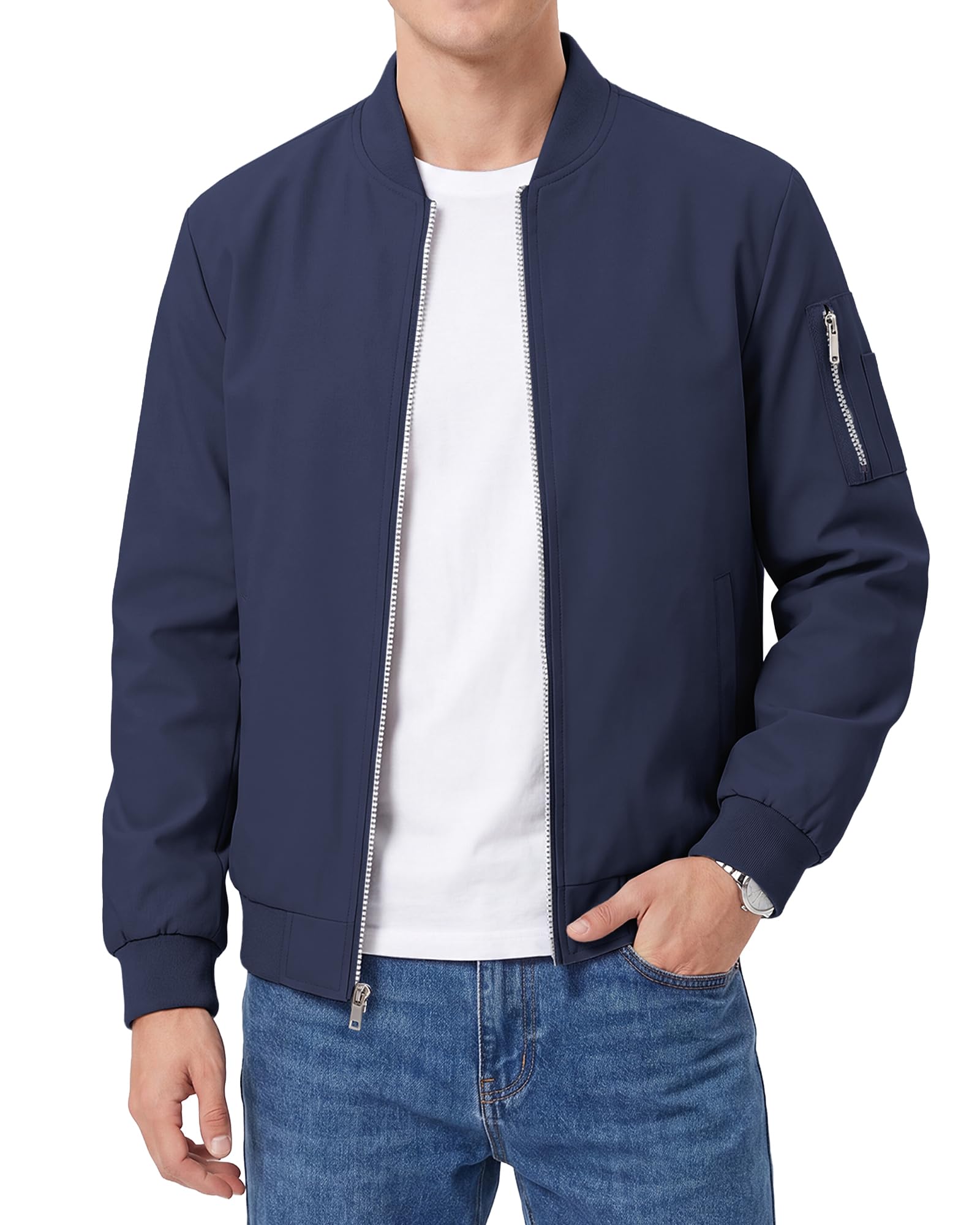 Men's Bomber Jacket Lightweight Casual Windbreaker Zip Up Coat