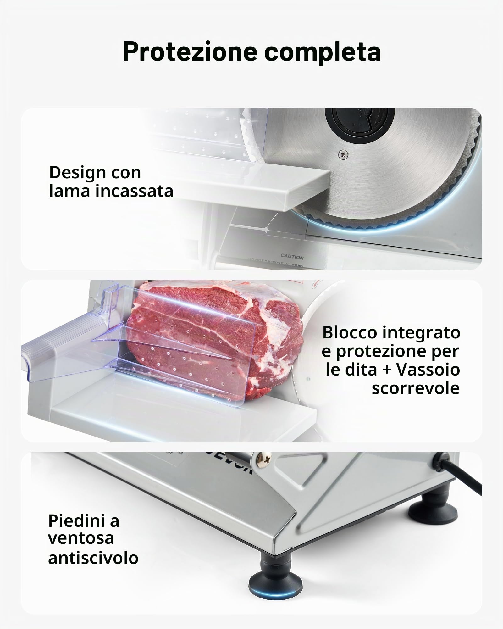VEVOR Affettatrice Elettrica per Carne Congelata per Casa da 150 W con Lama da 17 cm, Affettatrice con Spessore Regolabile da 0 a 15 mm per Carne Congelata, Prosciutto, Velocità da 65 a 90 giri/min