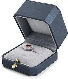 Leather Ring Box Jewelry Gift Box Mirofiber Interior Wedding Ring Case for Birthday, Proposal, Engagement, Wedding, Valentine's Day(Blue)