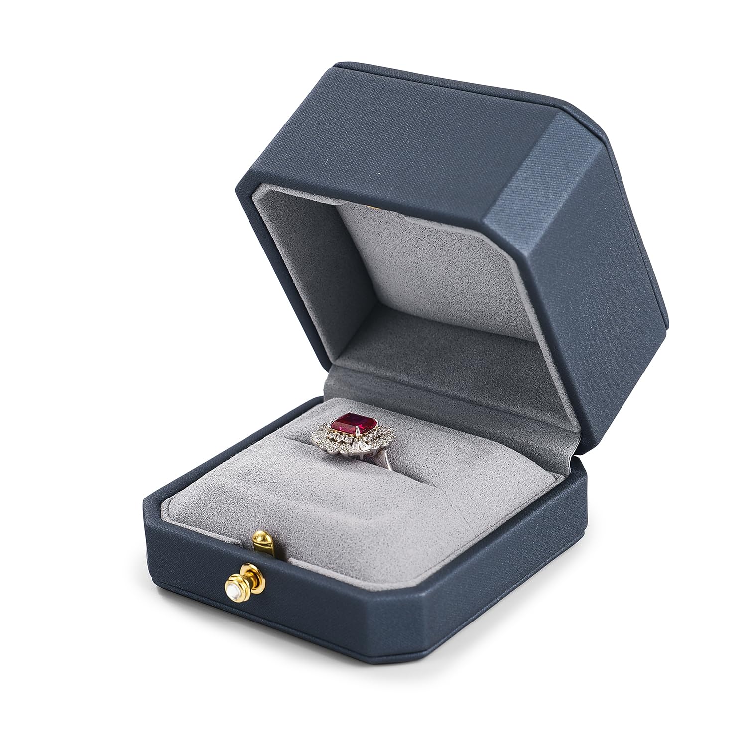Écrin à bague en cuir cadeau femme anniversaire mariage boîte bijoux bleue