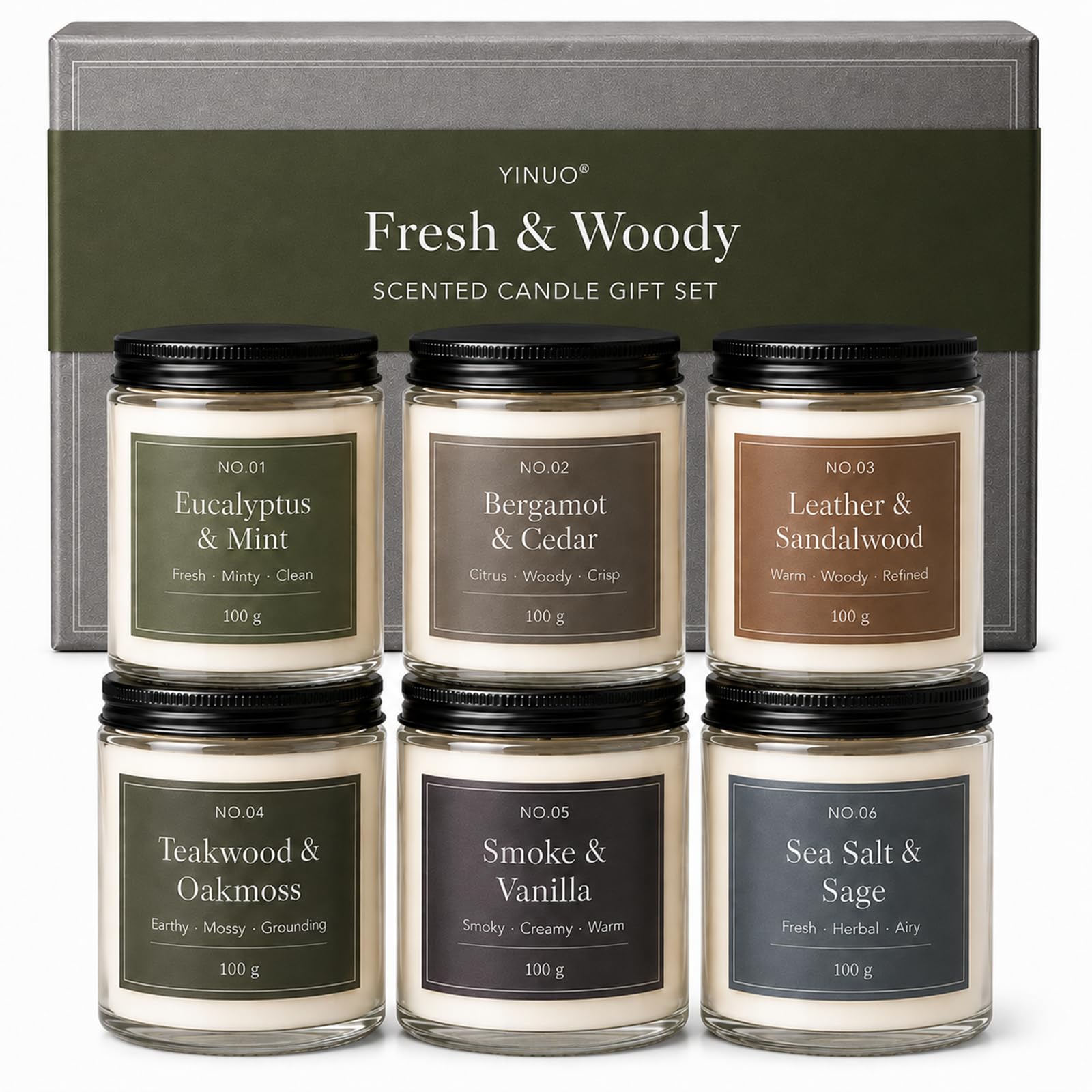 Scented Candles Gift Set, 6 Pack Soy Wax Candles for Home, Fresh & Woody