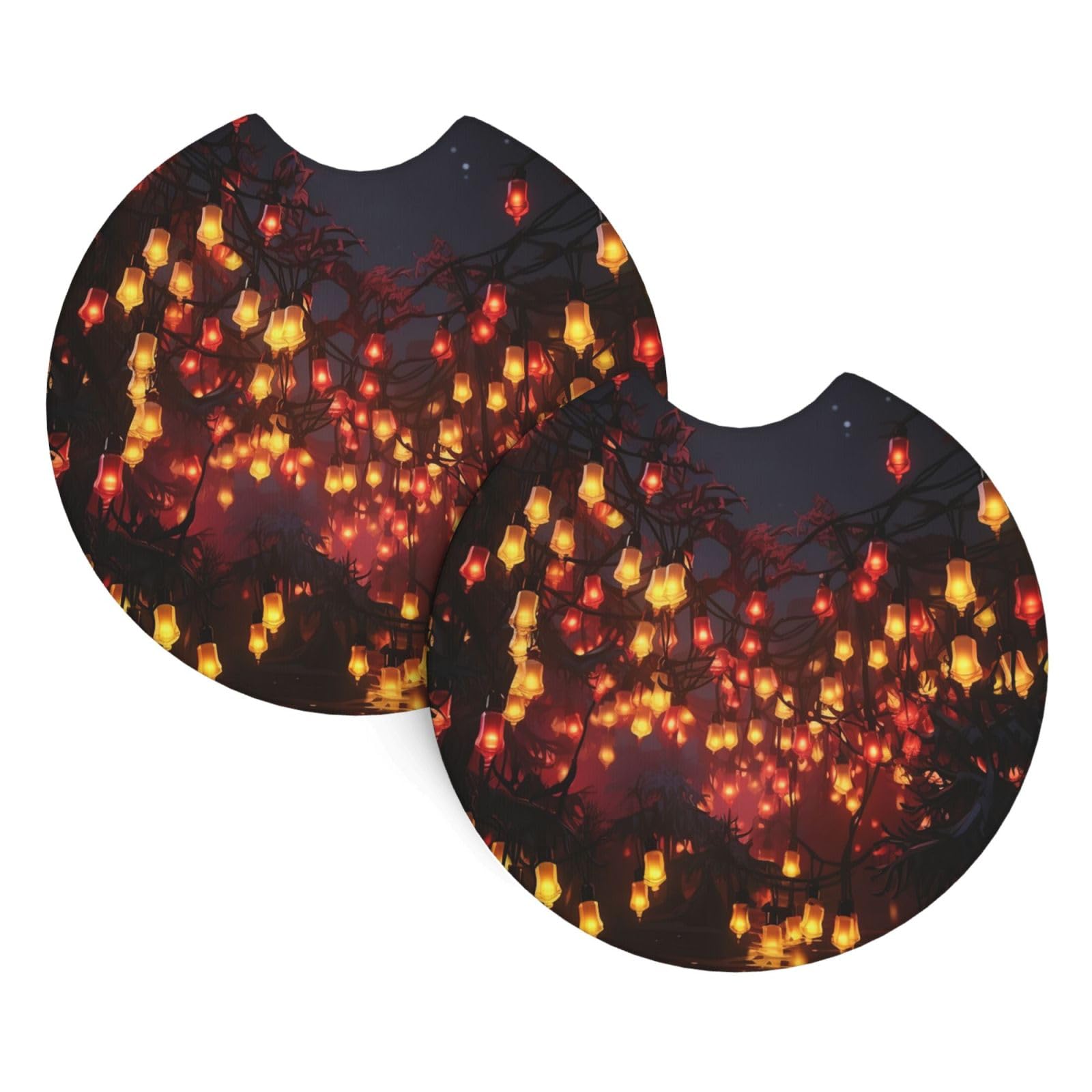 2 Pack Car Coaster for Cup Holders Paper Lantern Car Cup Coaster 2.7" Neoprene Non-Slip Automotive Cup Mat Universal Auto Car Interior Accessories for Women Men Cup Pad