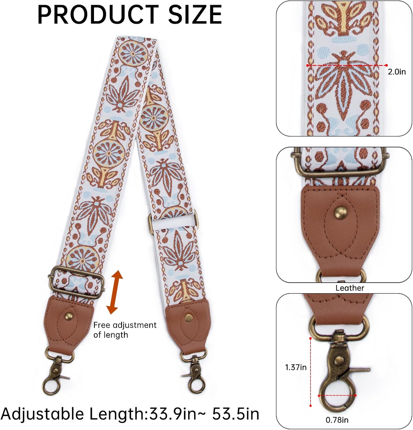 Purse Strap Replacement Crossbody Adjustable Bag Strap Retro Jacquard Embroidery Wide Shoulder Strap for Women Handbags - Image 2