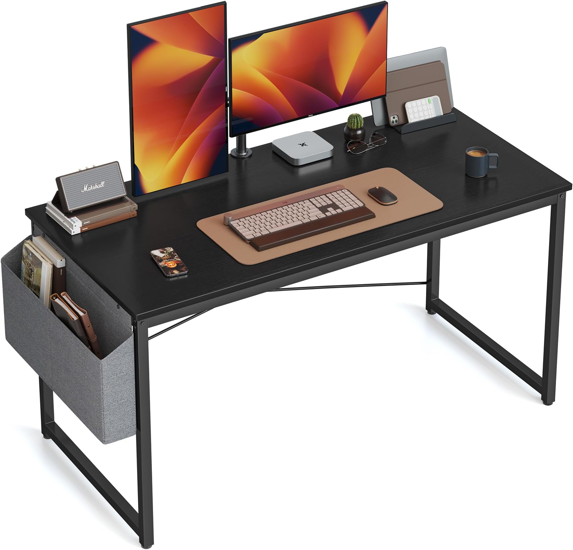 Cubiker Computer Desk 55 inch Home Office Writing Study Desk, Modern Simple Style Laptop Table with Storage Bag, Black