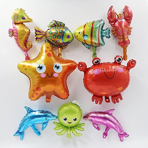 Miniatura 4 de Decoraciones de fiesta temática oceánica, kit de guirnalda de arco de globos azules, globos transparentes, animales marinos, globos de peces para