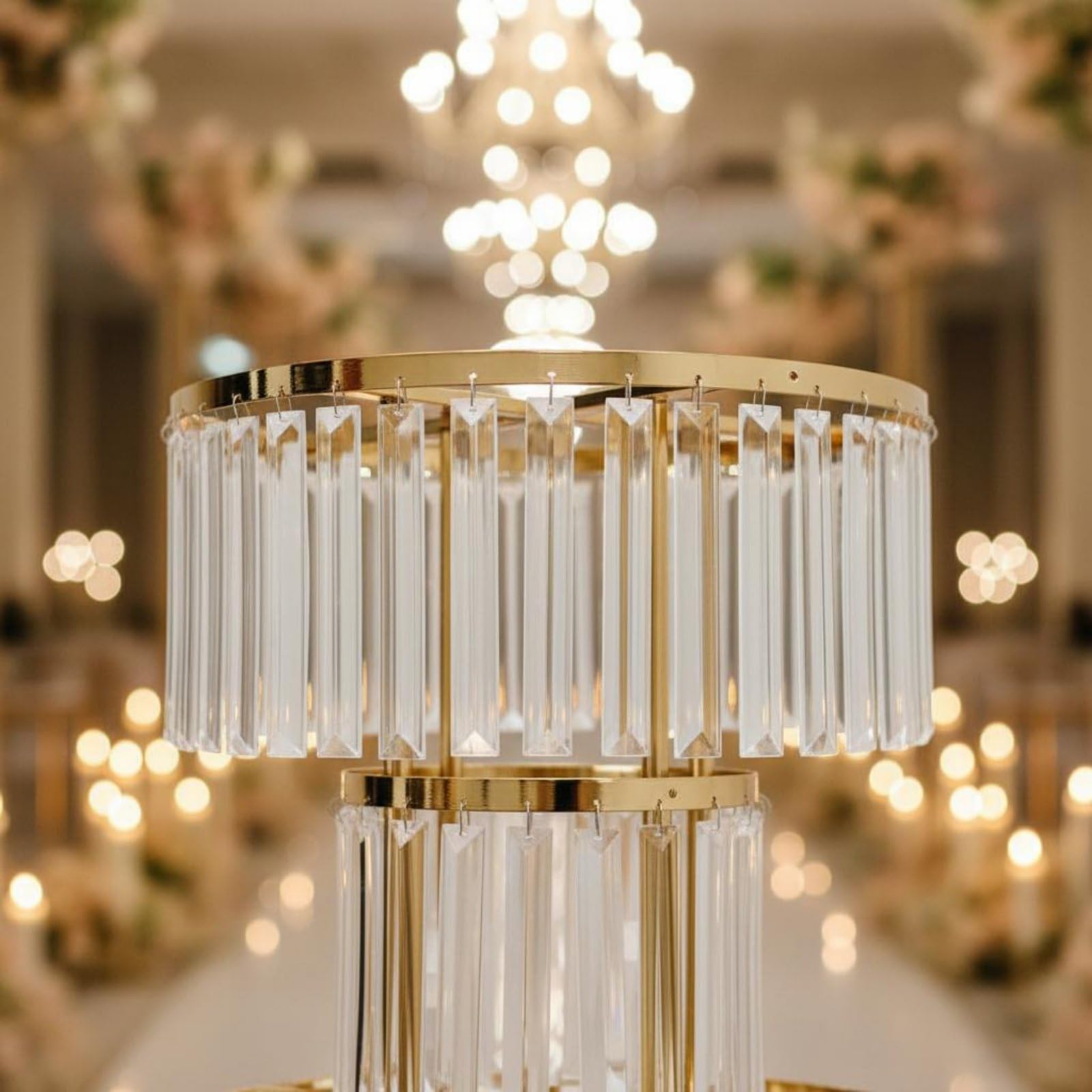 Acryl Hochzeit Display Blumensäule Podest Dekosäule Ständer mit Schimmernden Kristall Ornamenten Und Rundem Rahmen aus Eisen Und Acryl als Eleganter , Chrome Sq 110x50cm